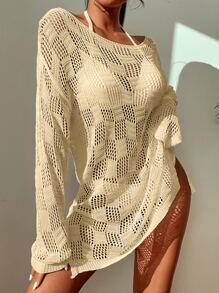Boat Neck Cover Up, For Summer Beach Vacation - Apricot - View 1