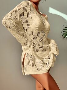 Boat Neck Cover Up, For Summer Beach Vacation - Apricot - View 3