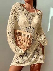 Boat Neck Cover Up, For Summer Beach Vacation - Apricot - View 4