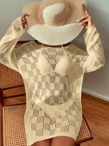 Boat Neck Cover Up, For Summer Beach Vacation - Apricot - View 5