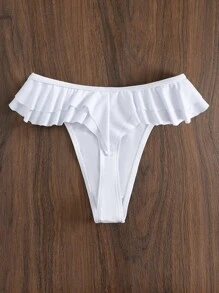 多層荷葉邊丁字褲泳衣下裝 - 白色 - 查看 3