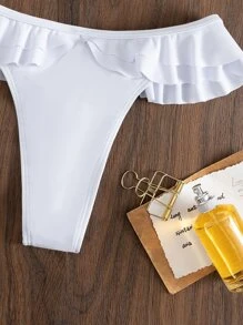 多層荷葉邊丁字褲泳衣下裝 - 白色 - 查看 7