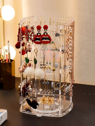 1个旋转首饰展示架，项链耳环收纳架，女士桌面手镯架，旅行/房间装饰