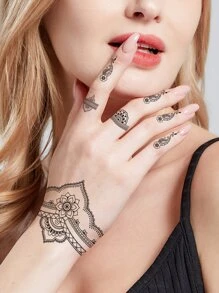 紋身貼紙,1張花朵印花一次性紋身適合女士,紋身貼紙成年人,逼真紋身貼花,適合女士和女孩 - 黑色 - 查看 1