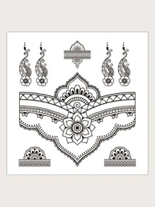 紋身貼紙,1張花朵印花一次性紋身適合女士,紋身貼紙成年人,逼真紋身貼花,適合女士和女孩 - 黑色 - 查看 2