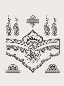 紋身貼紙,1張花朵印花一次性紋身適合女士,紋身貼紙成年人,逼真紋身貼花,適合女士和女孩 - 黑色 - 查看 3