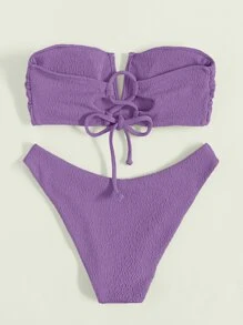 Frill Trim V Wired Bikini For Summer Beach - Lilac Purple - View 6