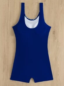 SHEIN Swim Contrast Tropical Print One-Piece Swimsuit, For Summer Beach Vacation - Blue - View 2