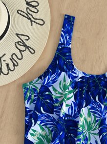 SHEIN Swim Contrast Tropical Print One-Piece Swimsuit, For Summer Beach Vacation - Blue - View 6