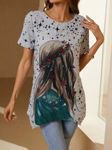 Seusyu Star & Figure Graphic Tee - Multicolor - View 1