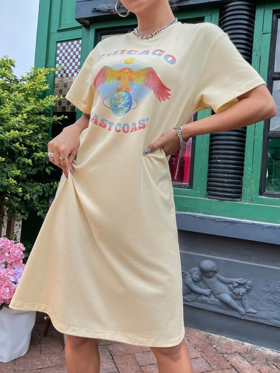 Đầm Chia Thú vật Lá thư Giải trí - Màu be - Xem 1