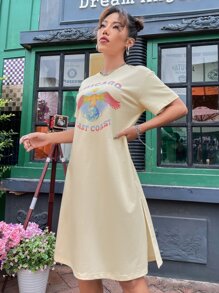 Đầm Chia Thú vật Lá thư Giải trí - Màu be - Xem 3