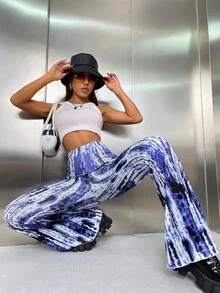 Pantalones acampanados de tie dye - Azul y blanco - Ver 3