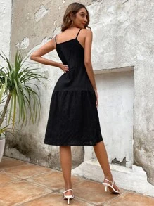 SHEIN LUNE Đầm Lộ Lưng Viên lá sen màu trơn Giải trí - màu đen - Xem 2