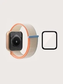 Dây đeo đồng hồ đơn giản 1pc tương thích với Apple Watch & Phim bảo vệ màn hình 1pc - Màu be - Xem 2