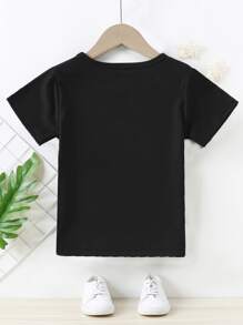 SHEIN Young Boy Letter & Motorcycle Print Tee - Black - View 2