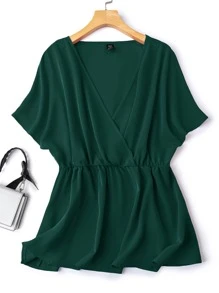 Plus Dolman Sleeve Peplum Blouse - Dark Green - View 1