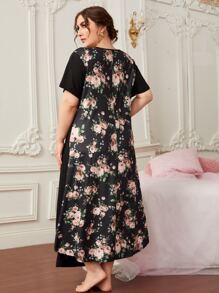 大碼印花補丁貼口袋睡裙 - 黑色 - 查看 2