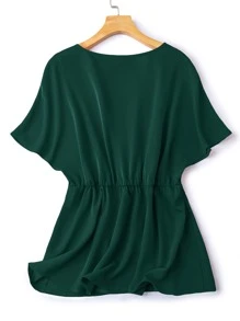 Plus Dolman Sleeve Peplum Blouse - Dark Green - View 2
