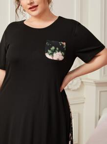 大碼印花補丁貼口袋睡裙 - 黑色 - 查看 4