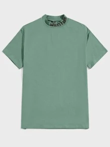 Manfinity Homme Men Letter Graphic Stand Collar Tee - Mint Green - View 1