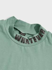 Manfinity Homme Men Letter Graphic Stand Collar Tee - Mint Green - View 3