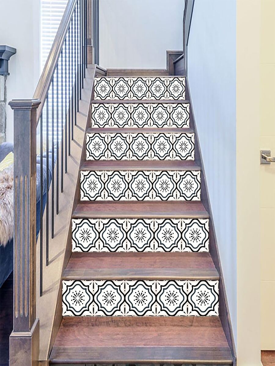10 piezas Adhesivos para el suelo vintage con patrón de azulejo - Multicolor - Ver 1