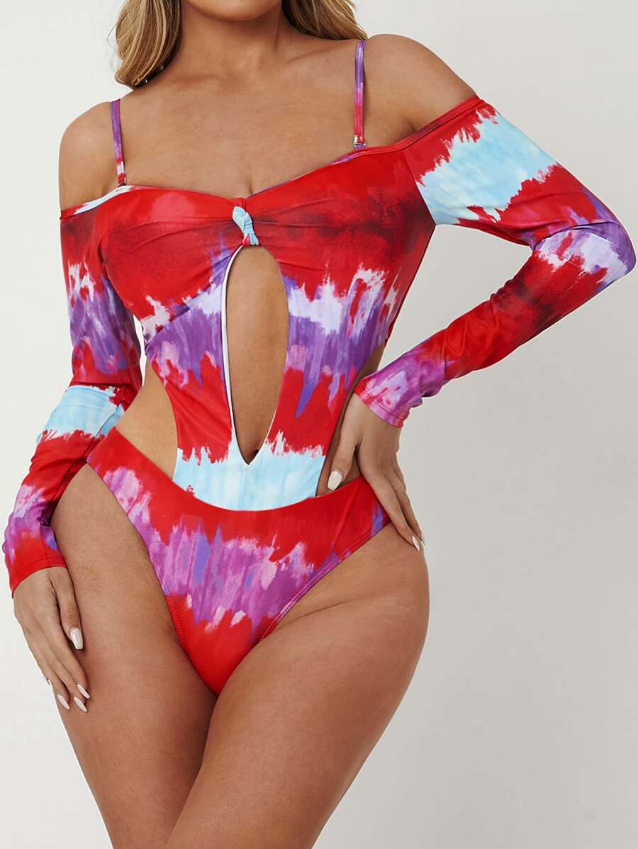 Tie Dye Cut-Out One Piece Swimsuit Summer - Multicolor - View 1