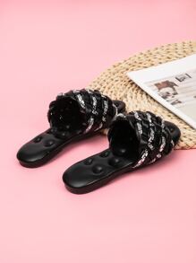 Niñas Chanclas con diseño de diamante de imitación con diseño trenzado - Negro - Ver 2