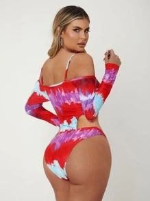 Tie Dye Cut-Out One Piece Swimsuit Summer - Multicolor - View 2