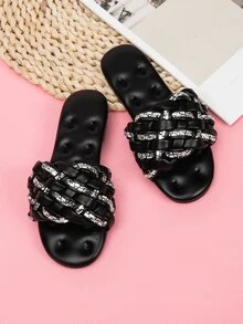 Niñas Chanclas con diseño de diamante de imitación con diseño trenzado - Negro - Ver 5