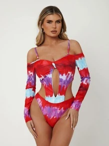 Tie Dye Cut-Out One Piece Swimsuit Summer - Multicolor - View 5
