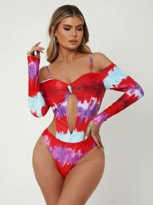 Tie Dye Cut-Out One Piece Swimsuit Summer - Multicolor - View 8