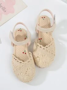 女孩蕾絲拼接踝帶平底鞋 - 杏色 - 查看 4