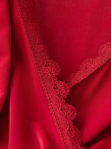 Plus Guipure Lace Trim Surplice Neck Dress - Burgundy - View 3