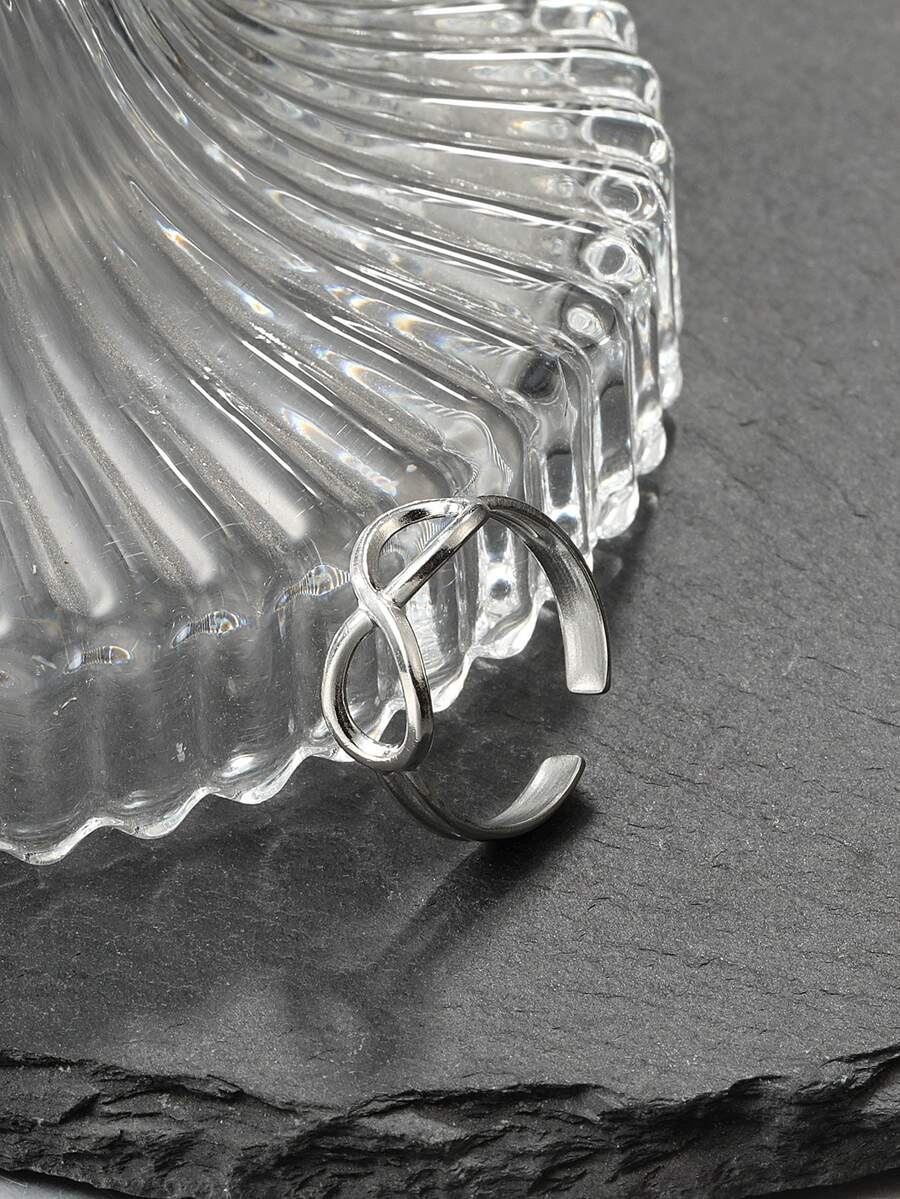 Hombres Anillo abierto con diseño de infinito - Plateado - Ver 1