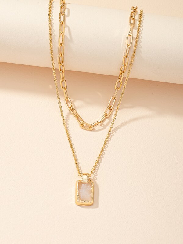 Geometric Charm Layered Necklace