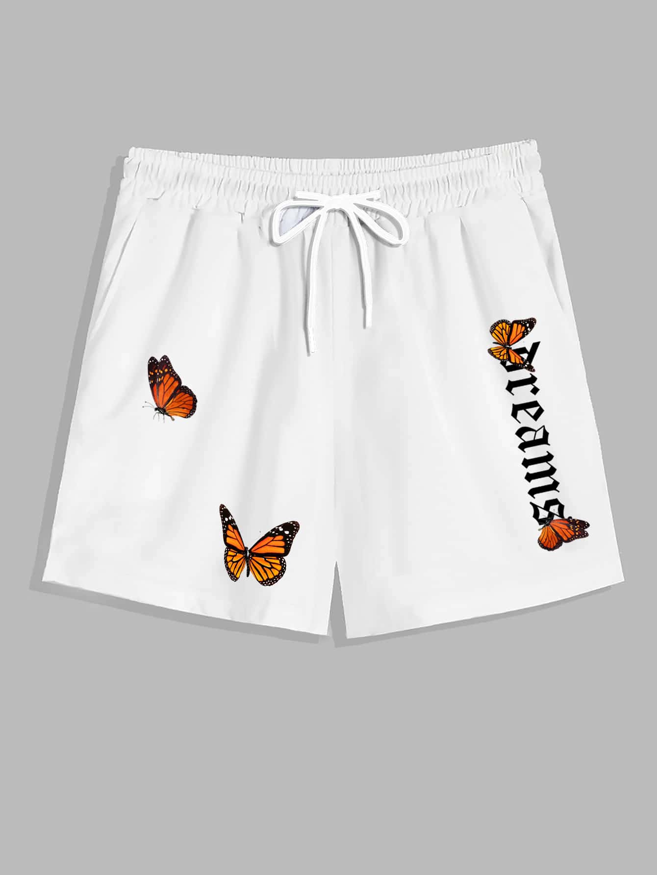 Manfinity Homme Men Butterfly And Letter Graphic Drawstring Shorts - White - View 1