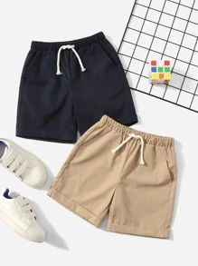 SHEIN Toddler Boys 2pcs Slant Pockets Drawstring Waist Shorts - Multicolor - View 1