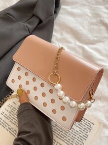 Mini Two Tone Hollow Out Chain Square Bag - Multicolor - View 1