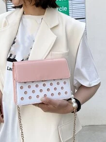 Mini Two Tone Hollow Out Chain Square Bag - Multicolor - View 2