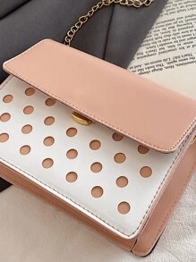 Mini Two Tone Hollow Out Chain Square Bag - Multicolor - View 3