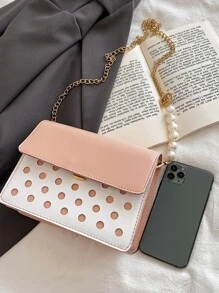 Mini Two Tone Hollow Out Chain Square Bag - Multicolor - View 6
