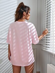 SHEIN Unity Letter Graphic Drop Shoulder Longline Tee - Baby Pink - View 2