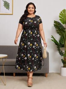 EMERY ROSE Plus Allover Floral Print Dress - Multicolor - View 1