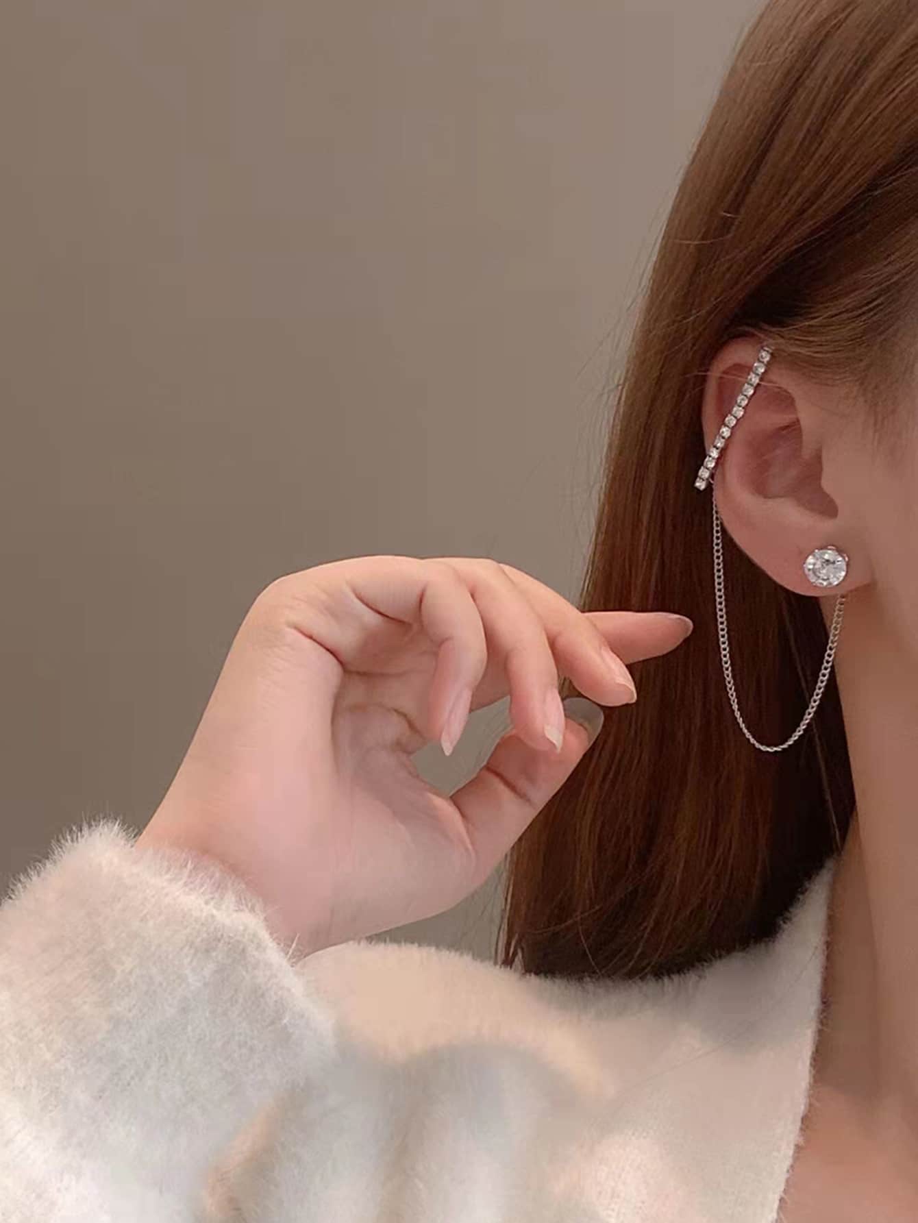 Cubic Zirconia Decor Mismatched Earrings