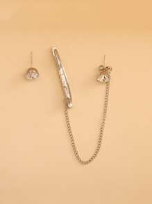 Cubic Zirconia Decor Mismatched Earrings