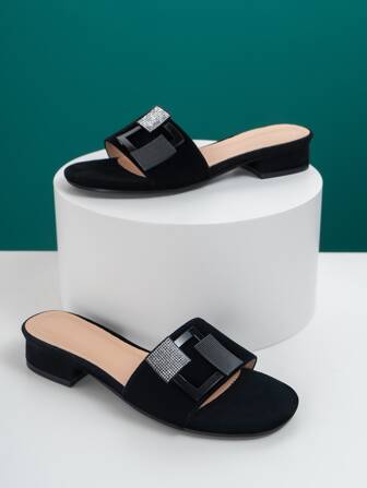 Women Rhinestone Decor Slide Sandals, Fashion Summer Flat Sandals Valentines