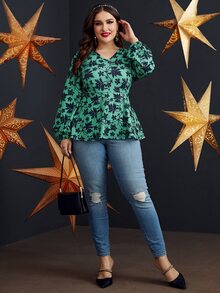 Áo thun Plus size Viên lá sen Hoa Giải trí - màu xanh lá - Xem 4