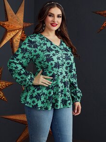 Áo thun Plus size Viên lá sen Hoa Giải trí - màu xanh lá - Xem 5
